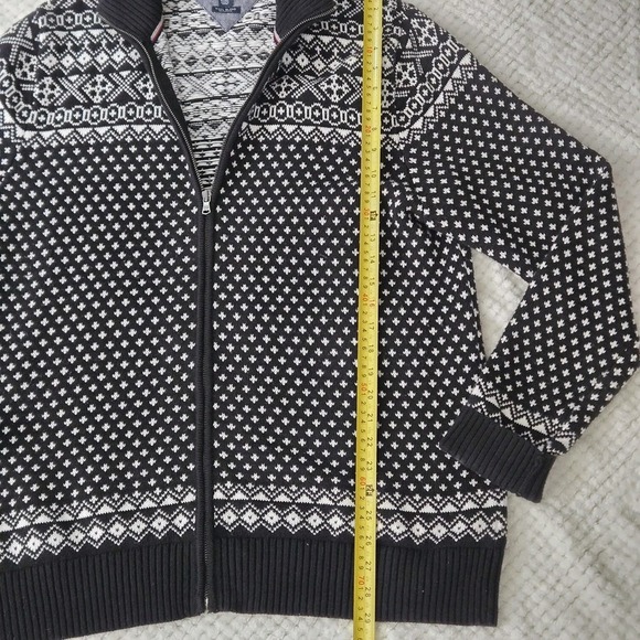 Tommy Hilfiger Men's Sweater Sz XL Zip Up Black White Graphic Print Wool Blend - Picture 7 of 16
